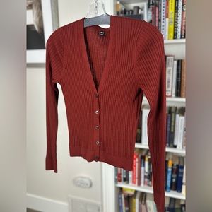 Uniqlo Extra Fine Merino Wool V-neck Cardigan, XS, dark orange/russet